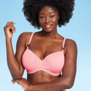 New Shade & Shore Flamingo Pink Smocked Bikini Top